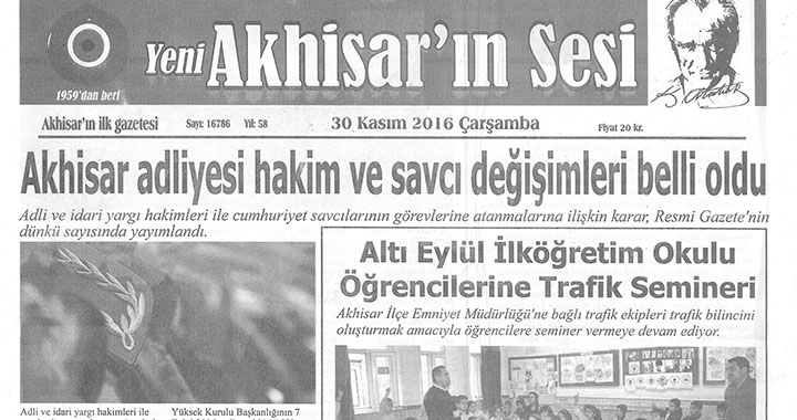 Yeni Akhisarın Sesi Gazetesi 30 Kasım 2016