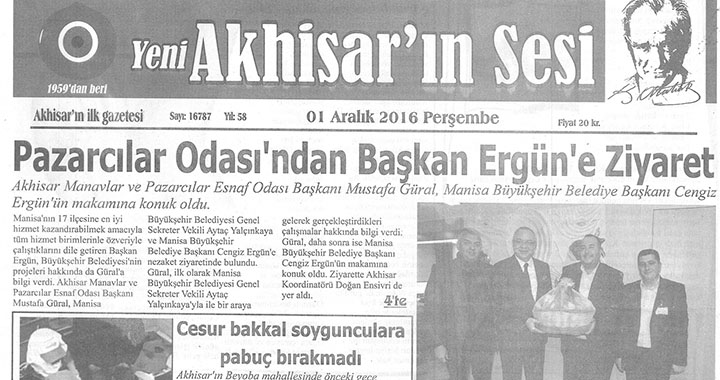 Yeni Akhisarın Sesi Gazetesi 1 Aralık 2016