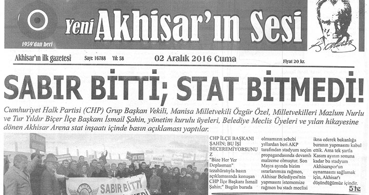 Yeni Akhisarın Sesi Gazetesi 2 Aralık 2016