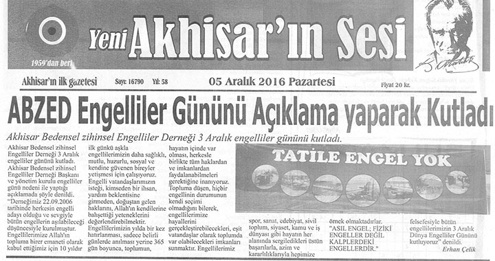 Yeni Akhisarın Sesi Gazetesi 5 Aralık 2016