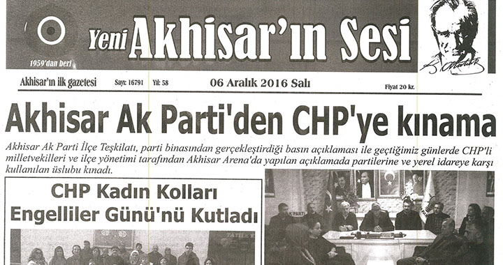 Yeni Akhisarın Sesi Gazetesi 6 Aralık 2016