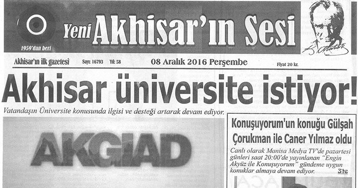 Yeni Akhisarın Sesi Gazetesi 8 Aralık 2016