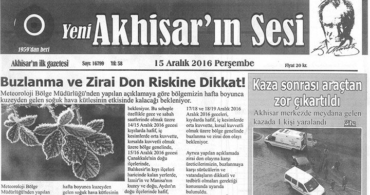 Yeni Akhisarın Sesi Gazetesi 15 Aralık 2016