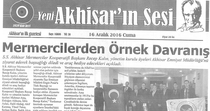 Yeni Akhisarın sesi gazetesi 16 Aralık 2016