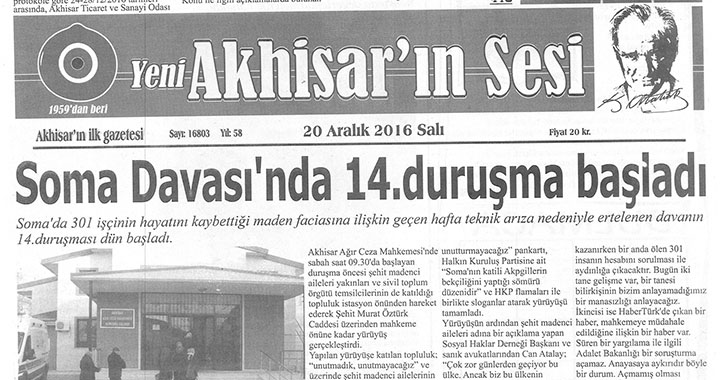 Yeni Akhisarın Sesi Gazetesi 20 Aralık 2016