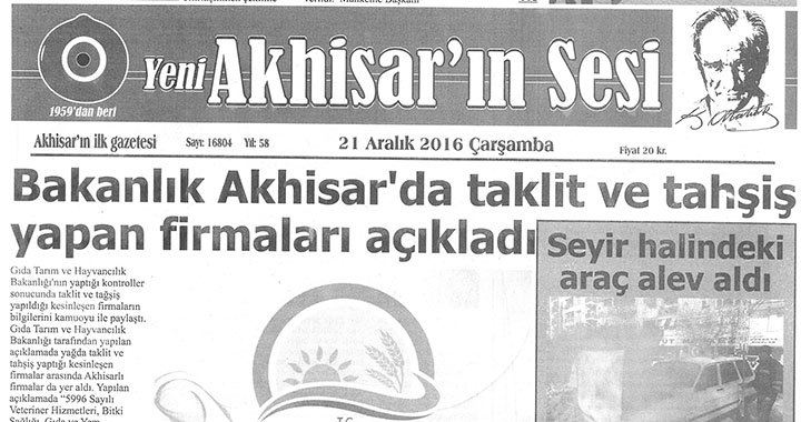 Yeni Akhisarın Sesi Gazetesi 21 Aralık 2016