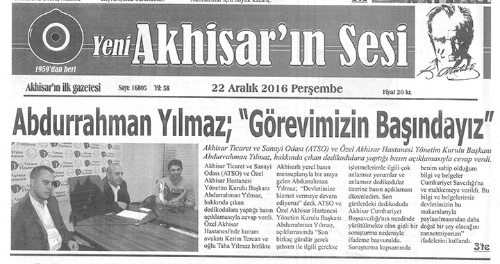 Yeni Akhisarın Sesi Gazetesi 22 Aralık 2016
