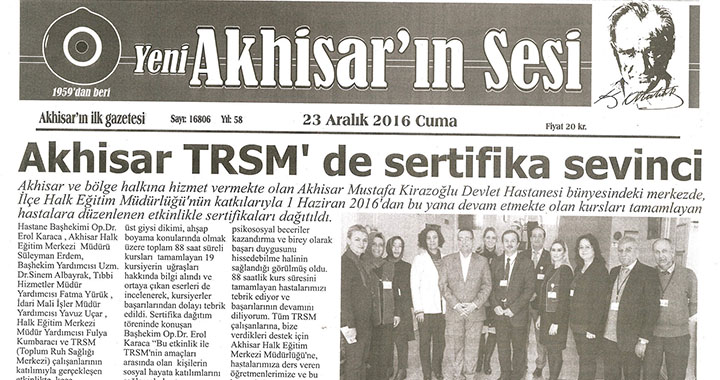 Yeni Akhisarın Sesi Gazetesi 23 Aralık 2016