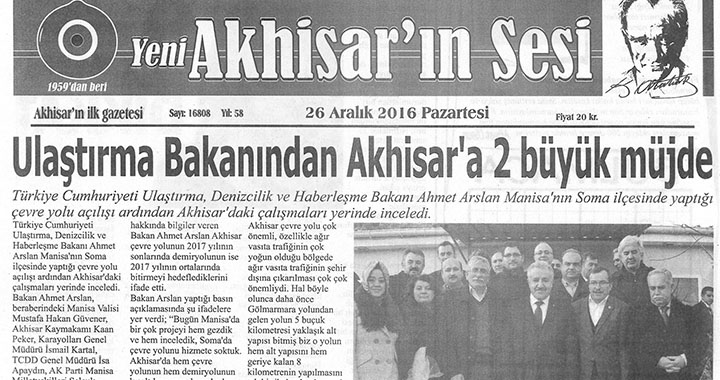 Yeni Akhisarın Sesi Gazetesi 26 Aralık 2016