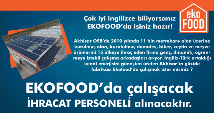 Ekofood'ta çalışacak ihracat personeli aranıyor