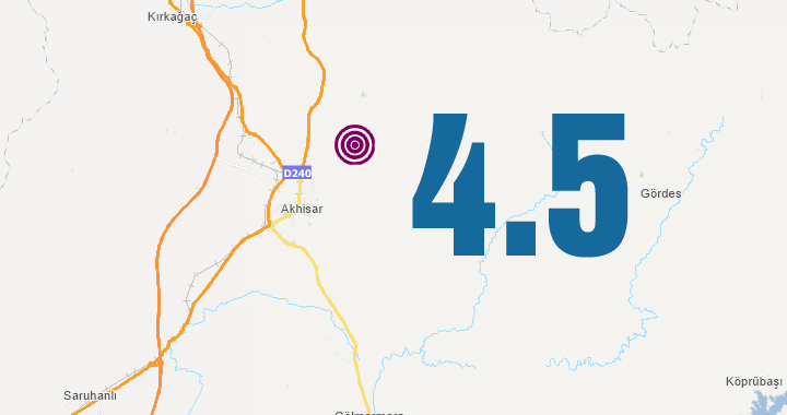 Akhisar merkezli 4.5 şiddetinde deprem meydana geldi