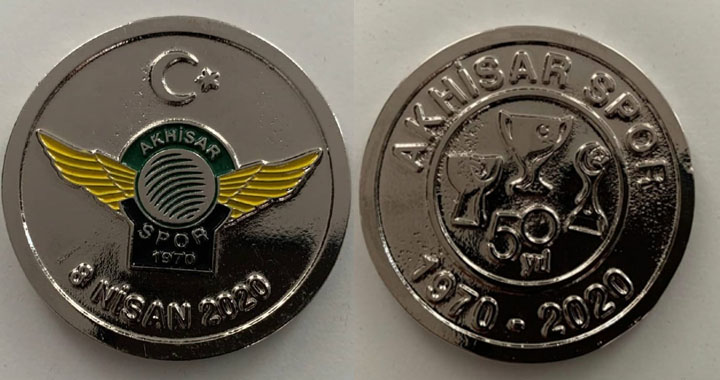 Akhisarspor 50.Yılına Özel gümüş kaplama hatıra madalyalar satışta