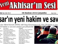 Yeni Akhisar'ın Sesi Gazetesi 8 Haziran 2016