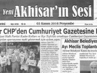 Yeni Akhisarın Sesi Gazetesi 3 Kasım 2016
