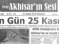 Yeni Akhisar'ın Sesi Gazetesi 21 Kasım 2016